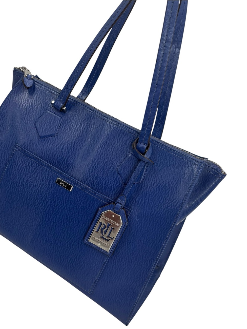 Ralph Lauren Blue Saffiano Leather Tote Shoulder Bag Vintage - Picture 5 of 10
